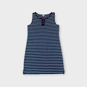 Talbots Womens Striped Nautical Sleeveless Dress Navy Blue Stretch Preppy Medium